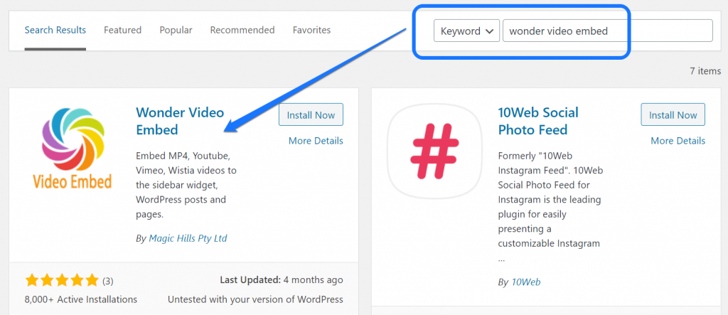 Instalando e ativando o plugin Wonder Video Embed WordPress