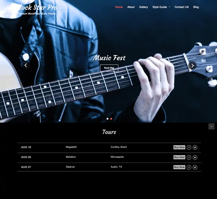 Tema de música WordPress estrela do rock.