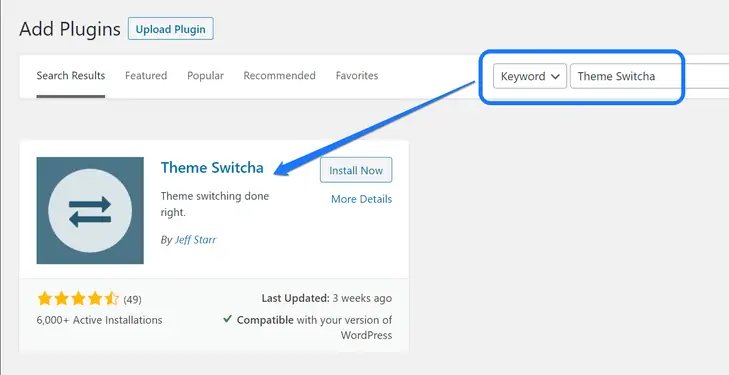 Instalando e ativando o plugin Theme Switcha WordPress