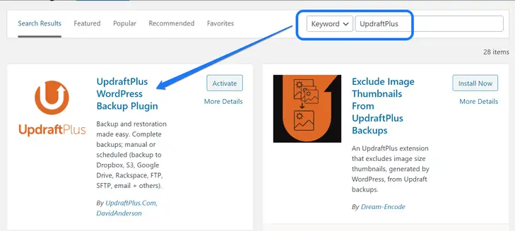 Instalando e ativando o plugin UpdraftPlus WordPress
