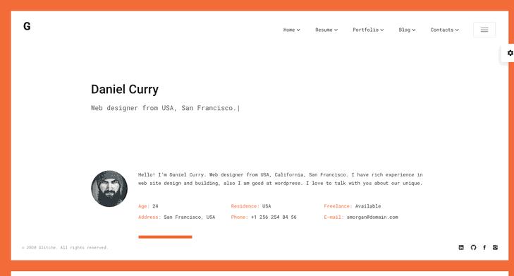 Glitche Currículo Tema WordPress