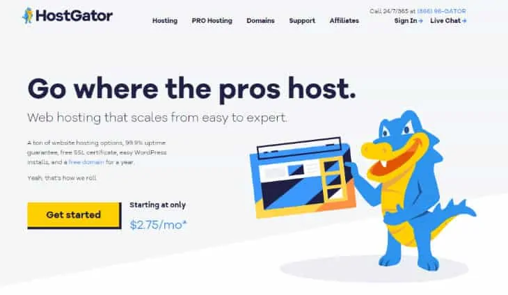 Homepage da HostGator Hosting