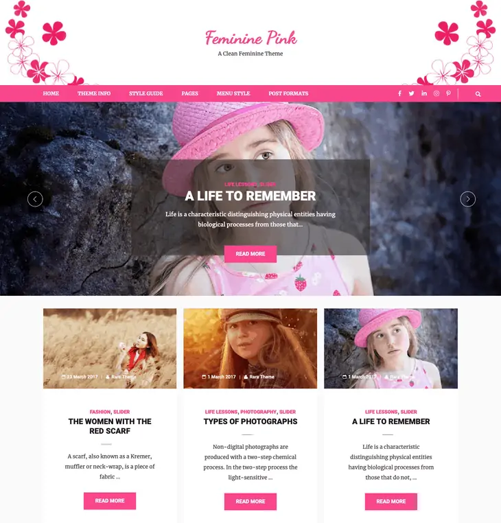 Tema WordPress Feminino Rosa Grátis