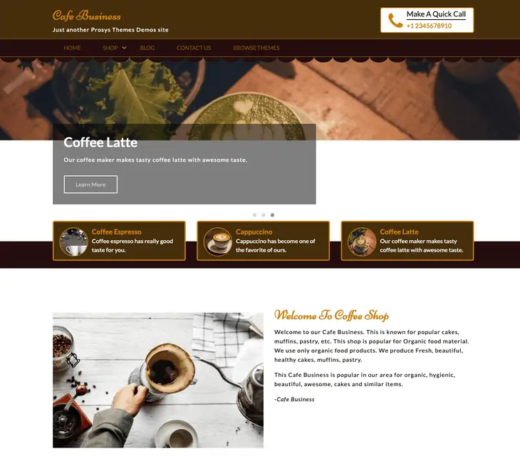 Tema WordPress Grátis Café Business