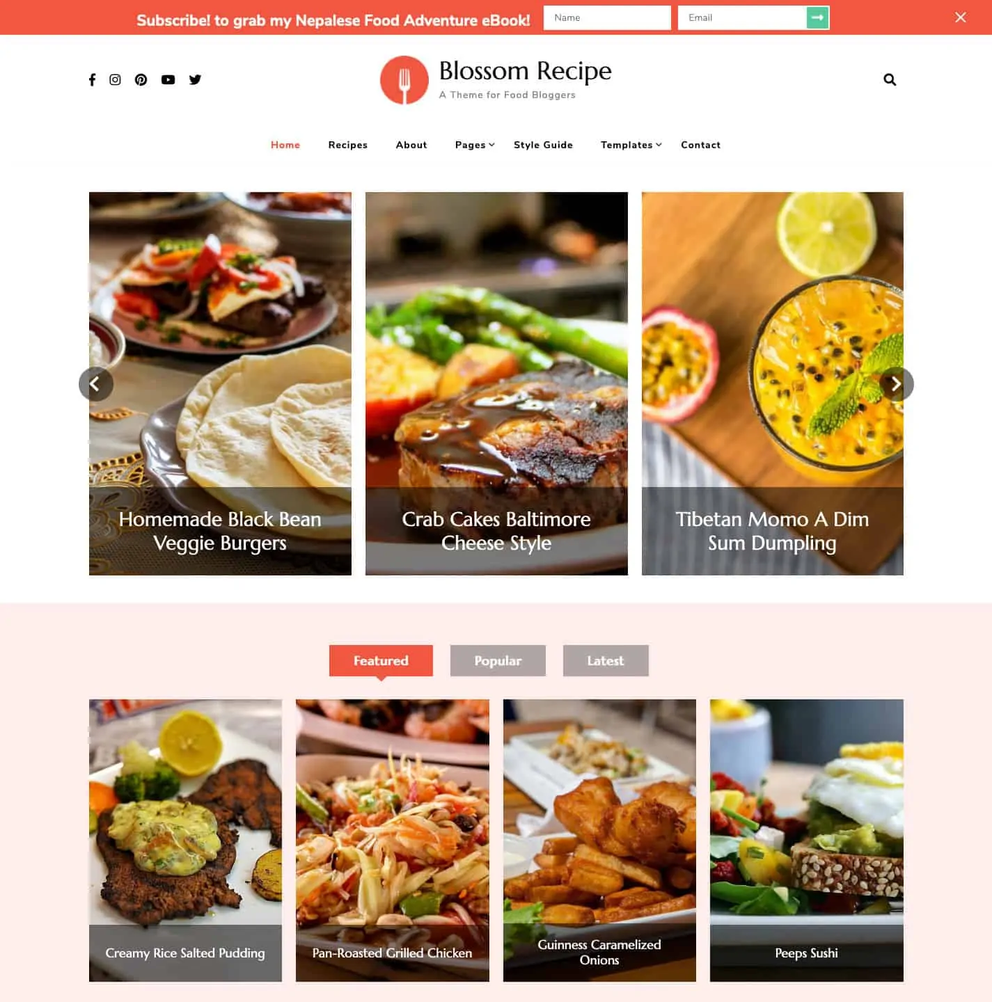 Tema WordPress de receita de flores