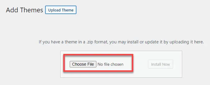 escolha o arquivo do tema para fazer upload