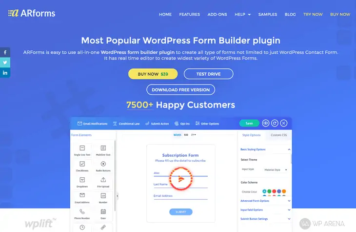 Complemento de formularios ARForms WordPress