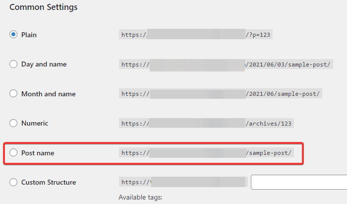 WordPress kalıcı bağlantısında yayın adı seçeneği