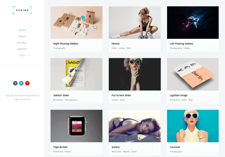 Tema de WordPress para portafolio de Oshine