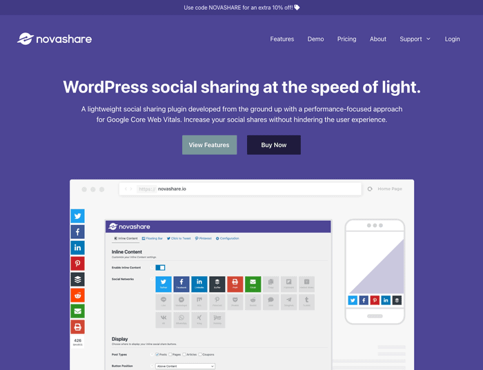 適用於 WordPress 的 Novashare 社交分享插件