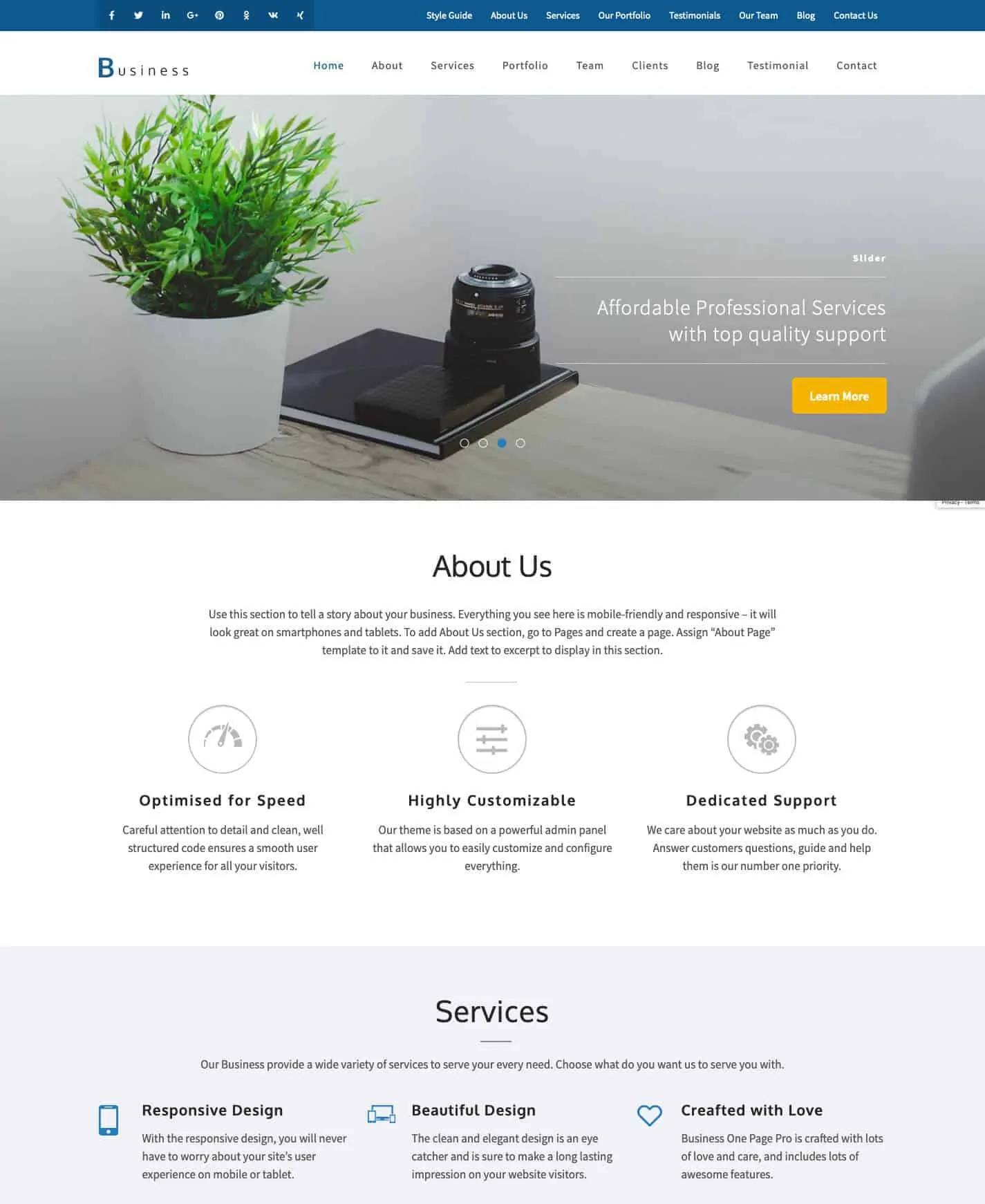 商务 One Page Pro WordPress 主题
