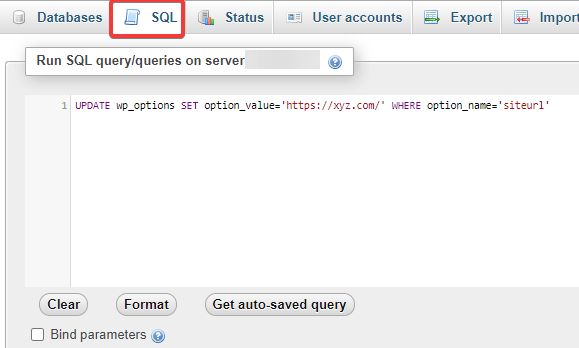 การเข้าถึงแท็บ SQL