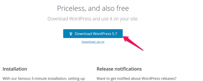 กำลังดาวน์โหลด WordPress