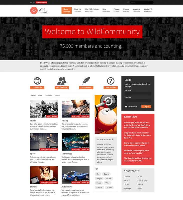 ธีมฟอรัม WordPress WildCommunity