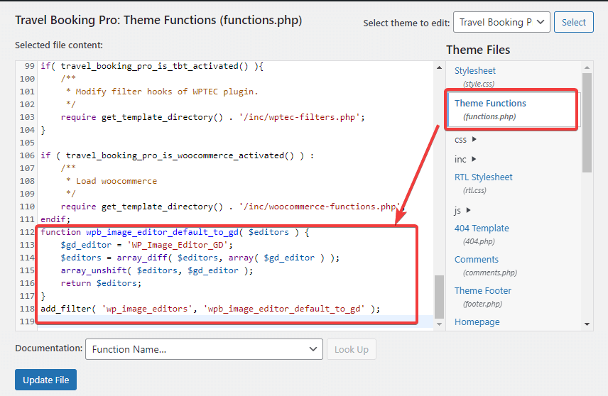 Hinzufügen von Code zur function.php