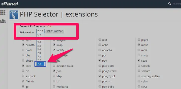 Wählen Sie die neueste Version von PHP auf cPanel aus
