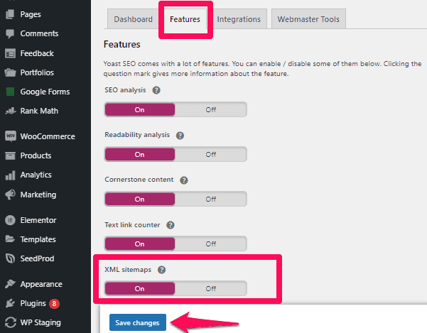 Schalten Sie die XML-Sitemaps-Option im Yoast SEO-Plugin ein