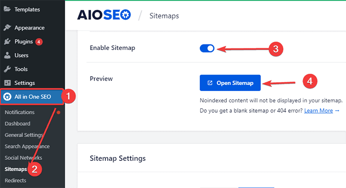 Anzeigen einer Sitemap, die mit dem All-in-One-SEO-Plugin erstellt wurde