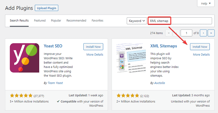 Name des Screenshots: Installieren und Aktivieren des Google XML-Sitemaps-Plugins