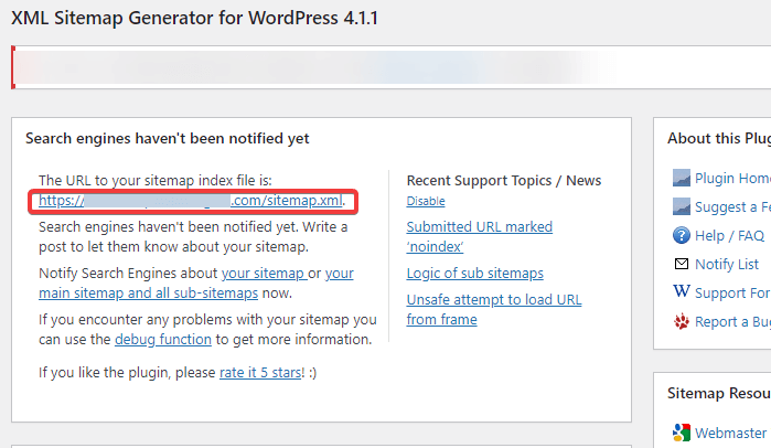 Anzeigen der WordPress-Sitemap-URL mit dem Google XML-Sitemap-Plugin