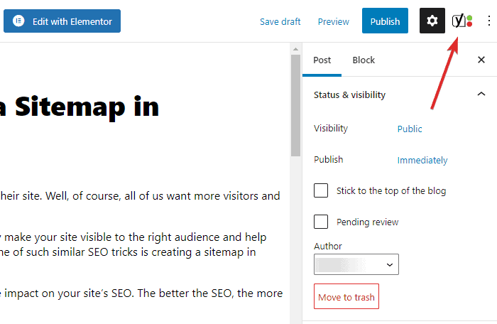 Yoast SEO-Symbol in einem Beitrag