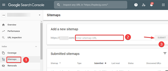 Eingabe der Sitemap-URL und Übermittlung an Google