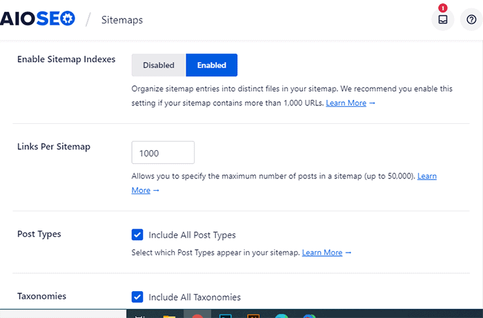 zusätzliche Sitemap-Einstellungen im All-in-One-SEO-Plugin