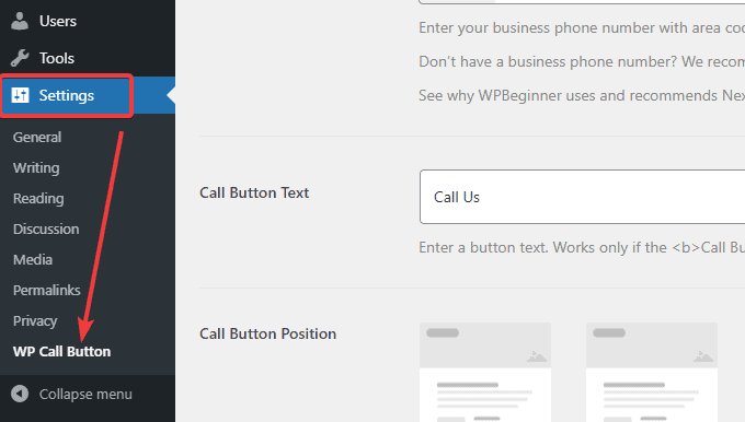 Konfigurieren des Plugins WP Call Button
