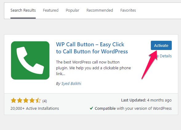Installation und Aktivierung des Plugins WP Call Button