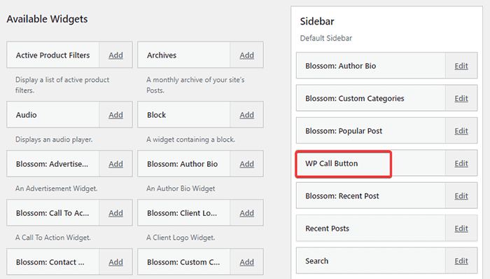 Hinzufügen des WP Call Button-Widgets zur Seitenleiste