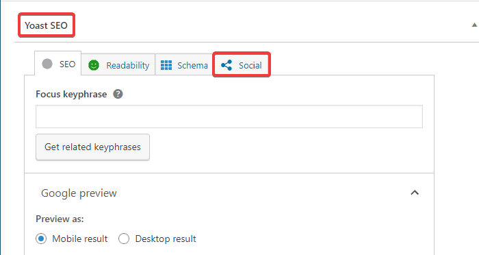Registerkarte "Soziales" in der Yoast SEO-Metabox