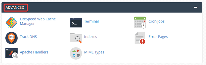 erweiterter Abschnitt auf dem cPanel
