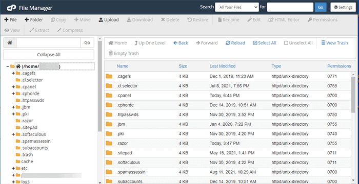 Dateiverwaltungsoption auf cPanel