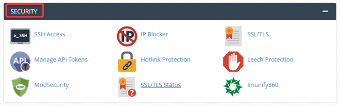 Sicherheitsabschnitt auf cPanel