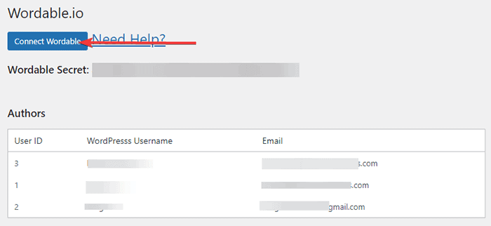 Wordable auf dem Dashboard verbinden