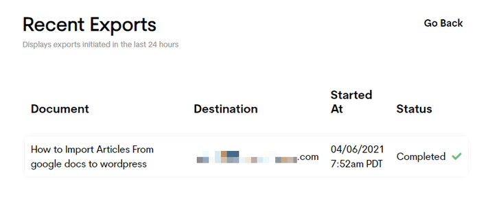 abgeschlossener Status auf dem Wordable-Dashboard