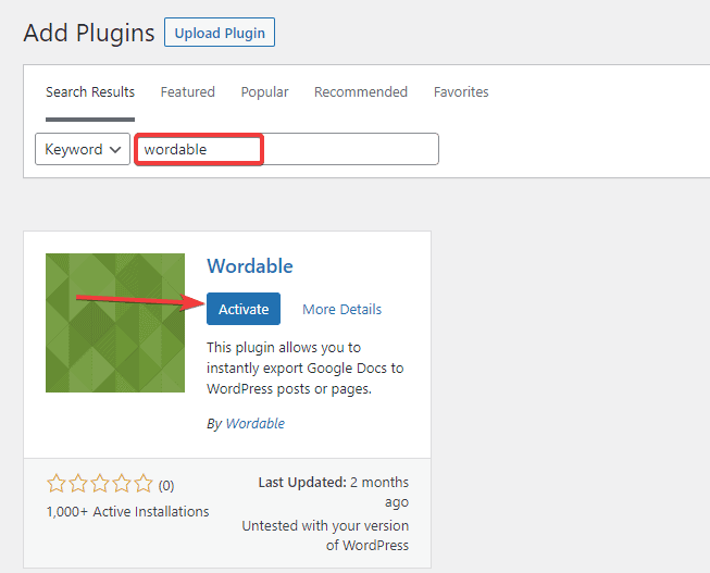 Wordable-Plugin aktivieren