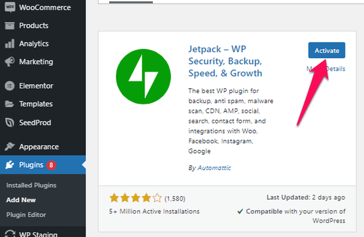 Installation und Aktivierung des Jetpack-Plugins in WordPress