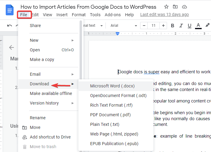 Laden Sie die Datei als .docx-Datei auf Ihren Desktop herunter