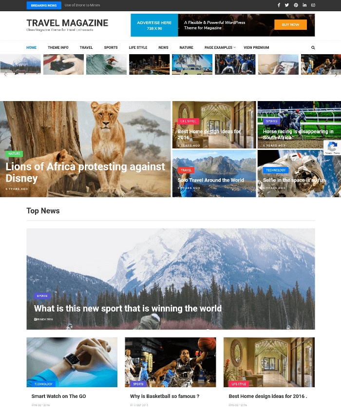 Тема WordPress для журналов о путешествиях