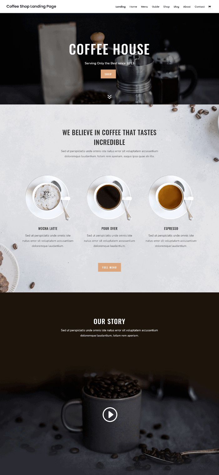 Tema WordPress Divi Coffee Shop