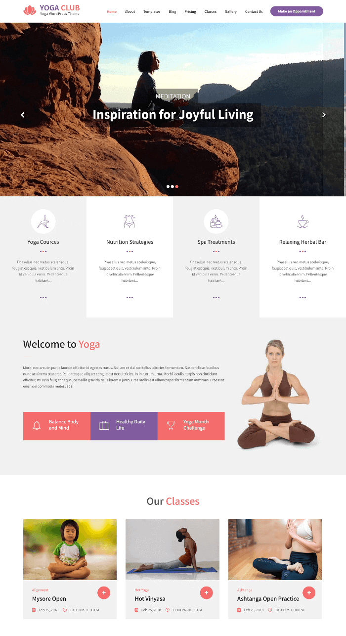 Тема WordPress Yogaclub Lite