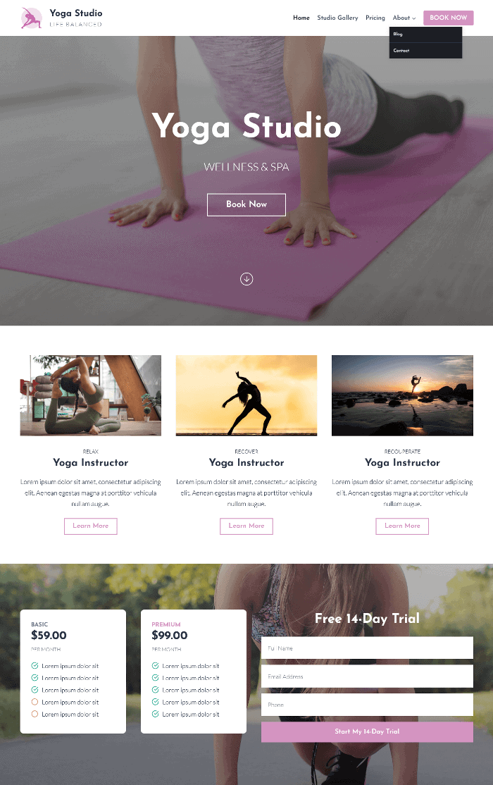 Kadence — тема WordPress для студии йоги