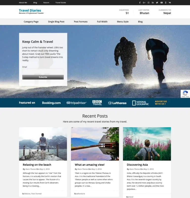 Reisetagebücher Kostenloses WordPress-Theme