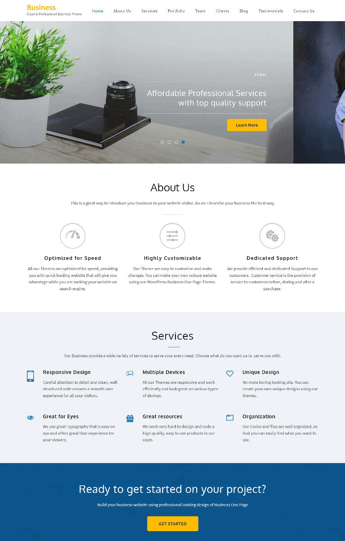 Business One Page WordPress-Theme