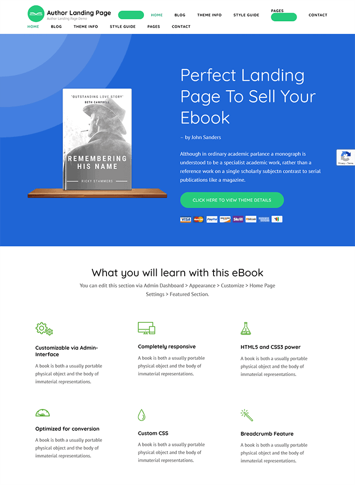 Author Landing Page kostenloses Thema