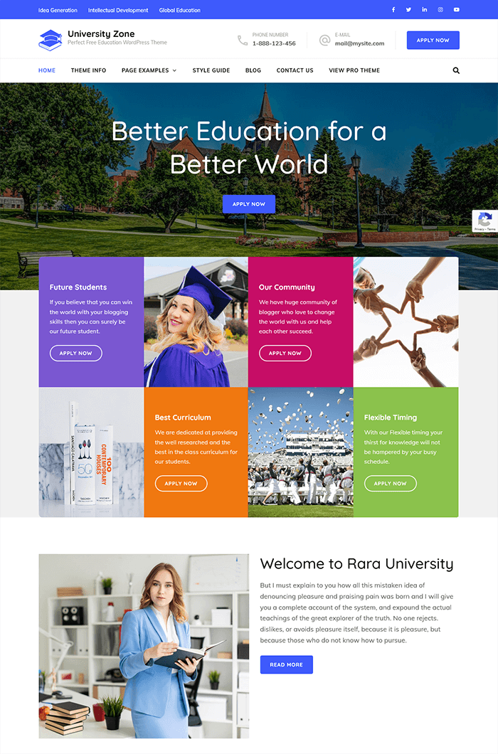 WordPress-Thema für kostenlose Bildung in der Universitätszone