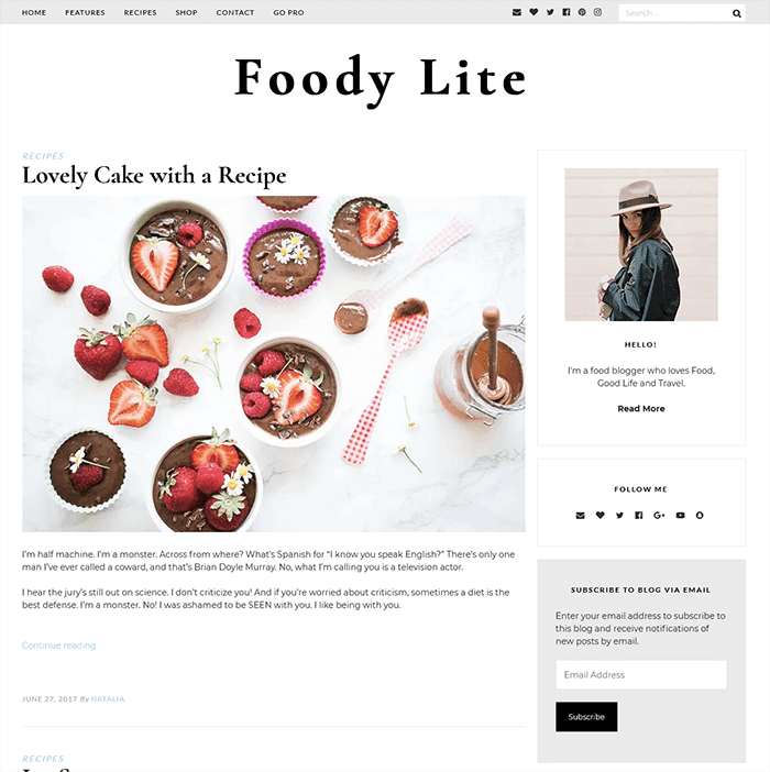 Foody Lite WordPress-Theme für Food-Blogger