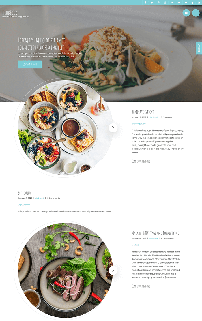 ClubFood Kostenloses WordPress-Blog-Theme