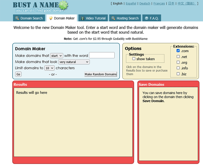 BustAName Domainnamen-Generator